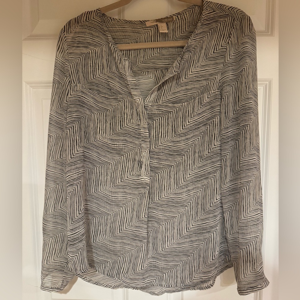 Forever 21 Contemporary Striped Sheer Blouse Long Sleeves Size Small